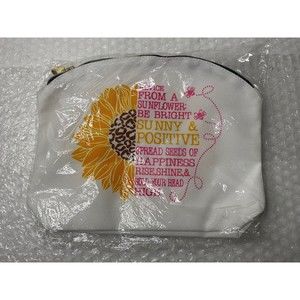 Advice From A Sunflower Makeup Cosmetic Bag 9.5" x 8" New White Pink Zipper